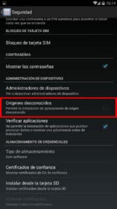 ajustes android fuentes desconocidas