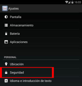 menu delle impostazioni Android