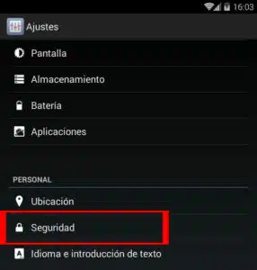 menu de configurações do android